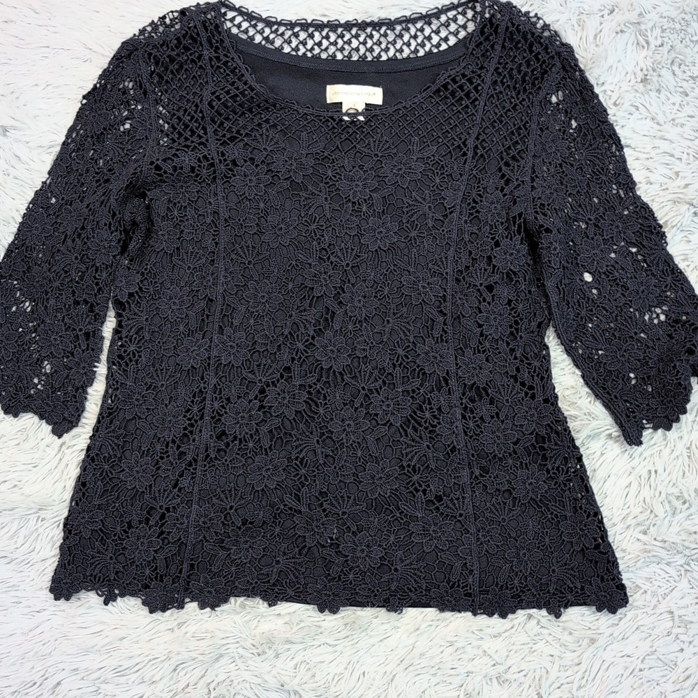 Christopher & Banks Shirt Womens‎ S Blue Top Lace Casual Comfort Blouse